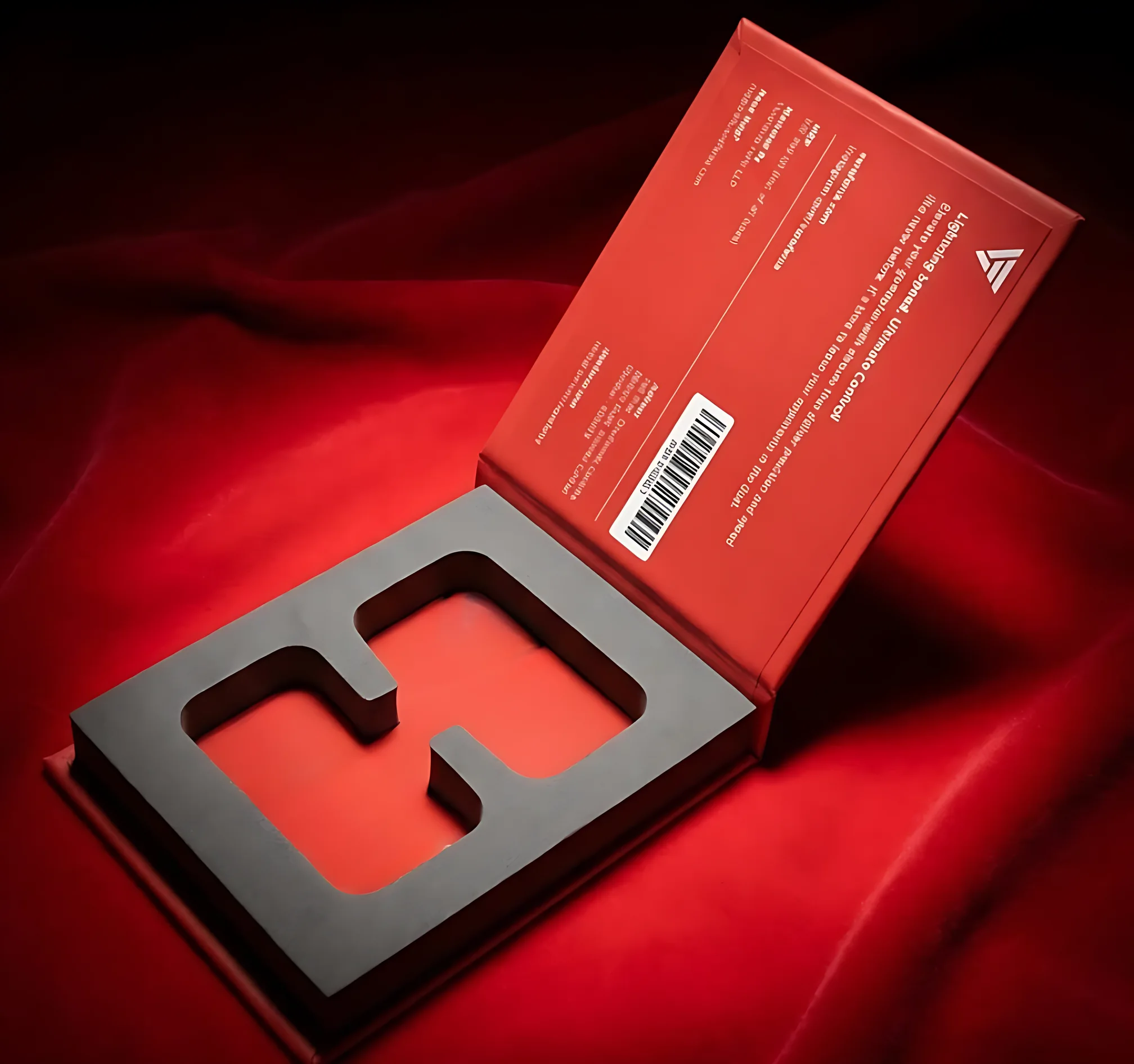 Glide V2 red rigid box open to show its die-cut foam insert