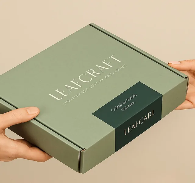 Sage green corrugated mailer with a printed inner lid