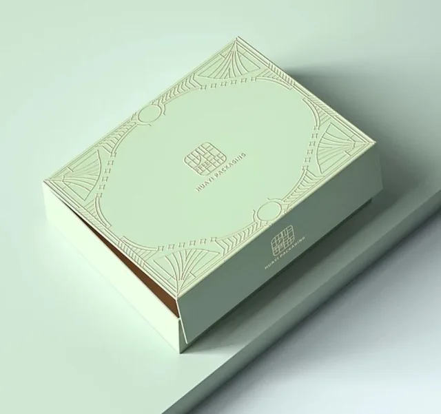 Pastel mint box with gold foil borders