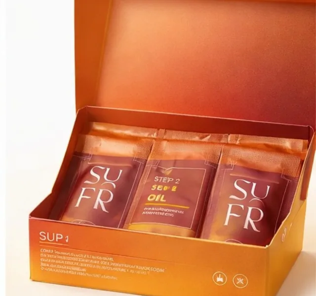 Orange sheet-mask gift carton open to show three sachets