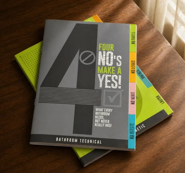 Stacked technical brochures with bold numeral covers